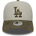 new-era-curved-brim-green-logo-e-frame-suede-visor-los-angeles-dodgers-mlb-green-and-beige-snapback-cap