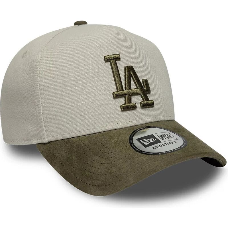 new-era-curved-brim-green-logo-e-frame-suede-visor-los-angeles-dodgers-mlb-green-and-beige-snapback-cap