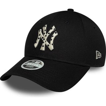 New Era Curved Brim Women 9FORTY Infill New York Yankees MLB Black Adjustable Cap with Beige Logo