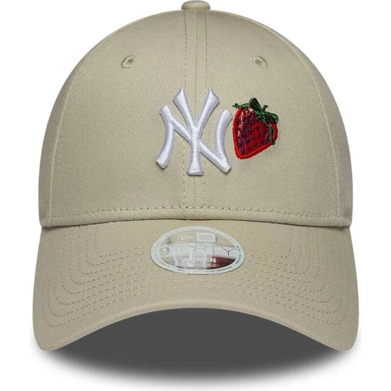 new-era-curved-brim-women-9forty-fruit-icon-strawberry-new-york-yankees-mlb-beige-adjustable-cap