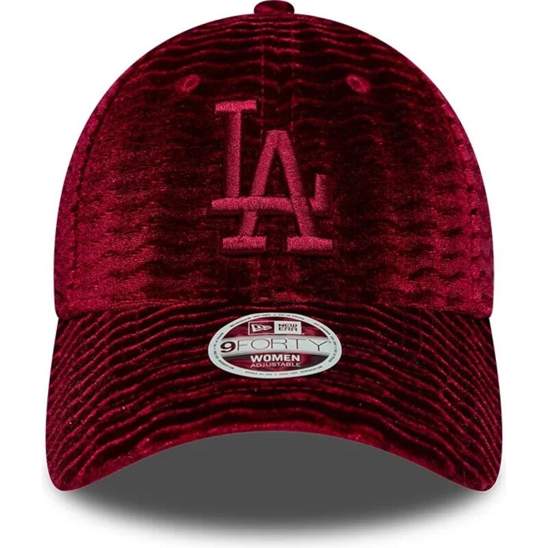 new-era-curved-brim-women-red-logo-9forty-velour-los-angeles-dodgers-mlb-red-adjustable-cap