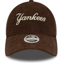 new-era-curved-brim-women-9twenty-cord-script-new-york-yankees-mlb-brown-adjustable-cap