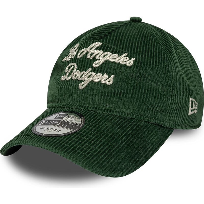 new-era-curved-brim-9twenty-a-frame-cord-script-los-angeles-dodgers-mlb-green-adjustable-cap