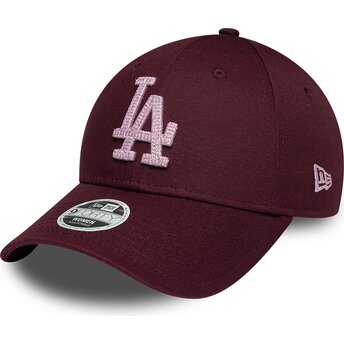 New Era Curved Brim Women Pink Logo 9FORTY Metallic Los Angeles Dodgers MLB Maroon Adjustable Cap