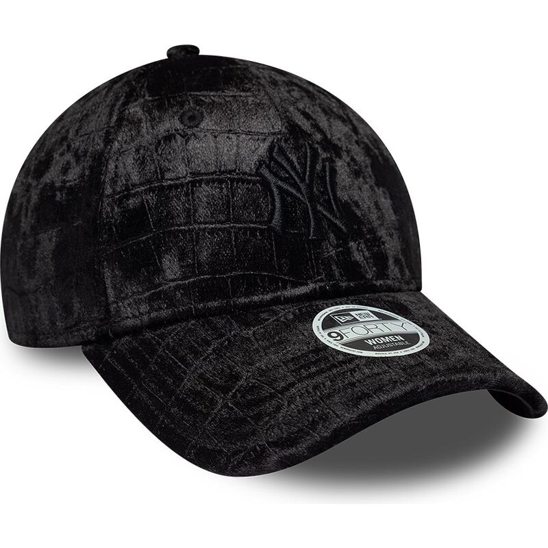 new-era-curved-brim-women-black-logo-9forty-pattern-velour-new-york-yankees-mlb-black-adjustable-cap