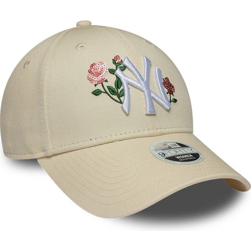 new-era-curved-brim-women-9forty-rose-sequin-new-york-yankees-mlb-beige-snapback-cap