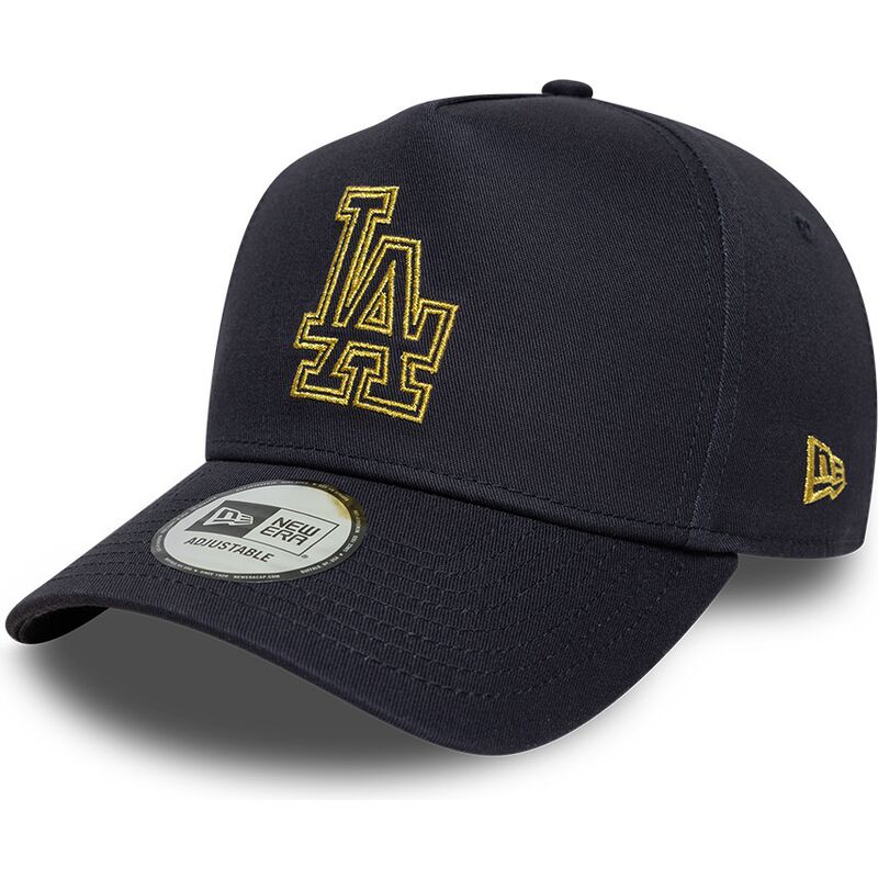 new-era-curved-brim-golden-logo-e-frame-metallic-outline-los-angeles-dodgers-mlb-navy-blue-snapback-cap