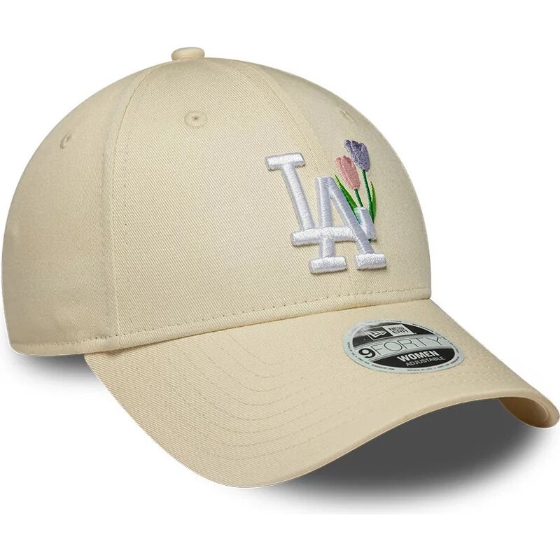 new-era-curved-brim-women-9forty-flower-icon-los-angeles-dodgers-mlb-beige-adjustable-cap