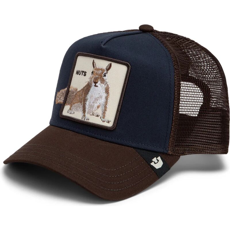 goorin-bros-over-the-line-squirrel-out-of-bounds-nuts-the-farm-brown-and-navy-blue-trucker-hat