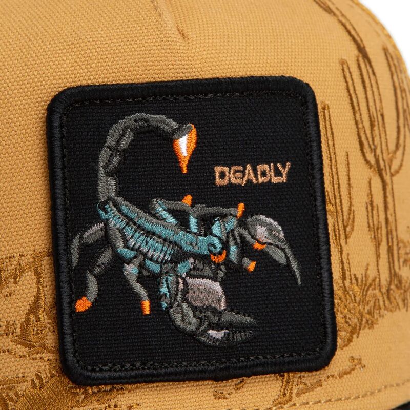 goorin-bros-scorpion-scorpion-badlands-deadly-the-farm-brown-trucker-hat goorin-bros-scorpion-scorpion-badlands-deadly-the-farm-brown-trucker-hat