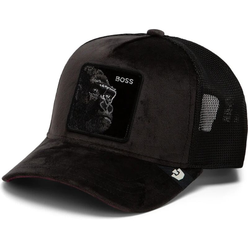 goorin-bros-gorilla-velour-boss-the-farm-black-trucker-hat goorin-bros-gorilla-velour-boss-the-farm-black-trucker-hat