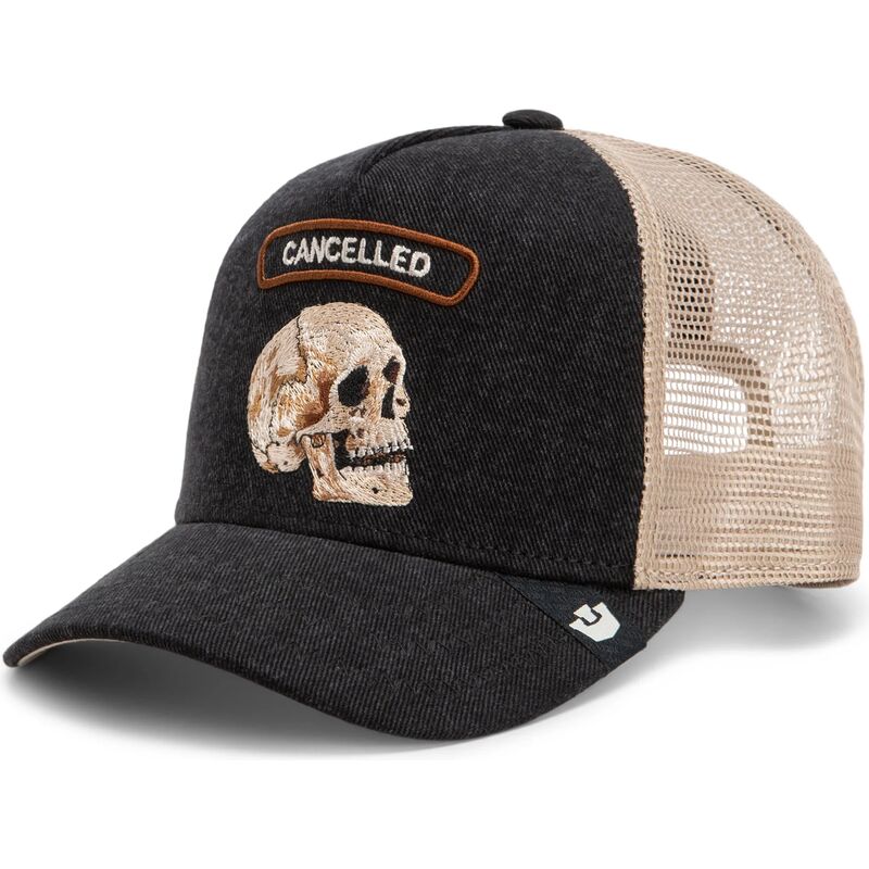 goorin-bros-skull-cancelled-rocker-denim-after-dark-the-farm-black-and-beige-trucker-hat goorin-bros-skull-cancelled-rocker-denim-after-dark-the-farm-black-and-beige-trucker-hat