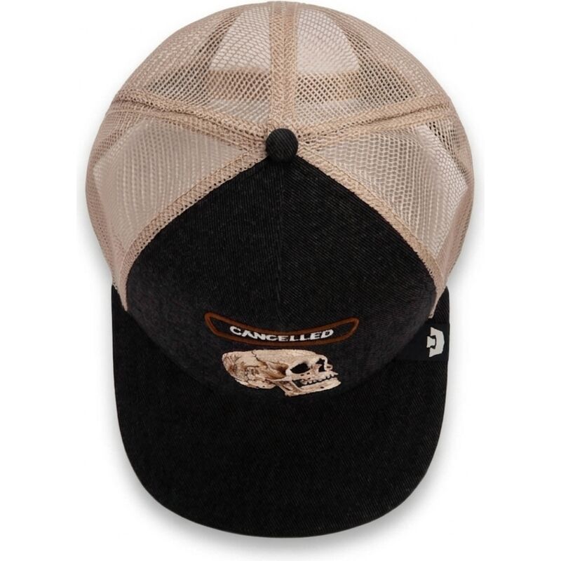 goorin-bros-skull-cancelled-rocker-denim-after-dark-the-farm-black-and-beige-trucker-hat goorin-bros-skull-cancelled-rocker-denim-after-dark-the-farm-black-and-beige-trucker-hat