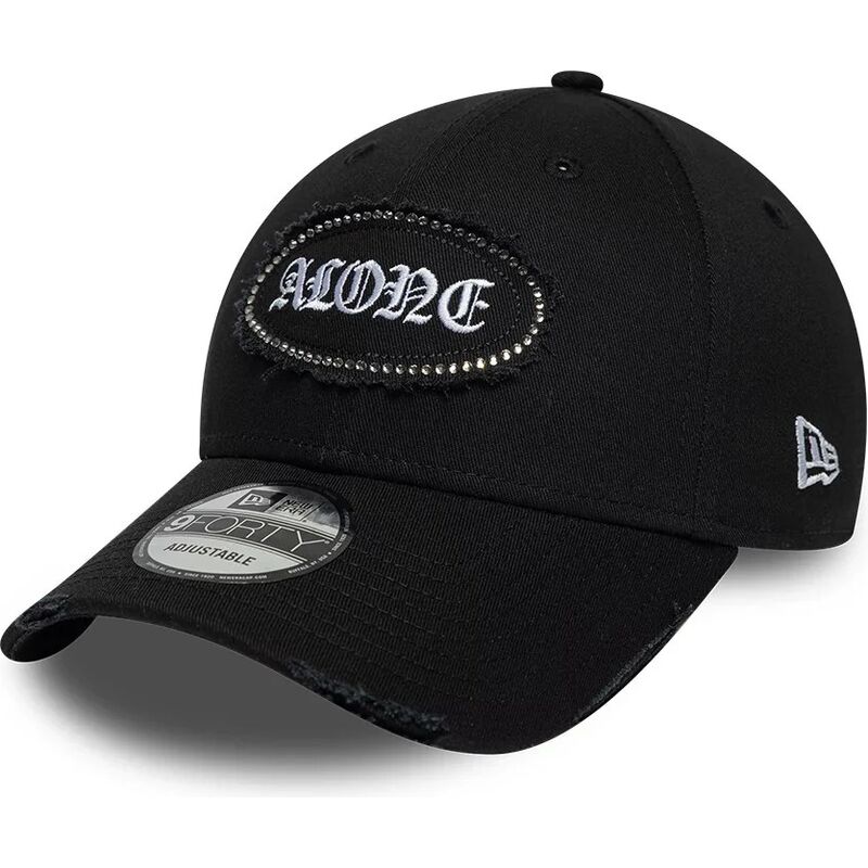 new-era-curved-brim-9forty-gem-patch-distress-alone-black-adjustable-cap
