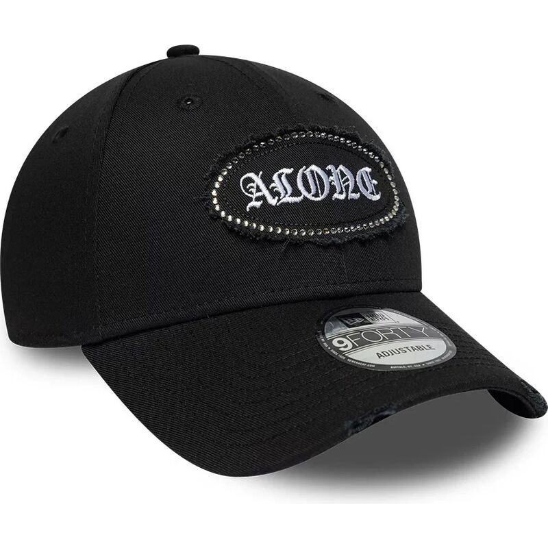 new-era-curved-brim-9forty-gem-patch-distress-alone-black-adjustable-cap
