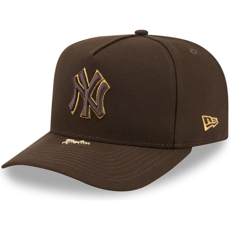 new-era-curved-brim-9fifty-a-frame-precurved-visor-pin-new-york-yankees-mlb-brown-snapback-cap
