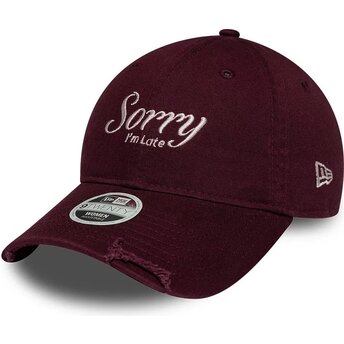 New Era Curved Brim Women 9TWENTY Slogan Sorry I'm Late Maroon Adjustable Cap