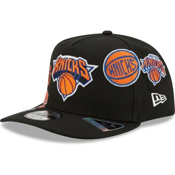 New Era Curved Brim 9FIFTY A Frame Precurved Multi Patches New York Knicks NBA Black Snapback Cap