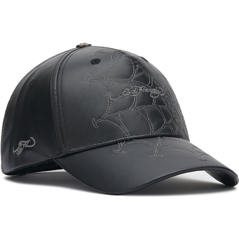 ed-hardy-curved-brim-spiderweb-pu-leather-black-adjustable-cap