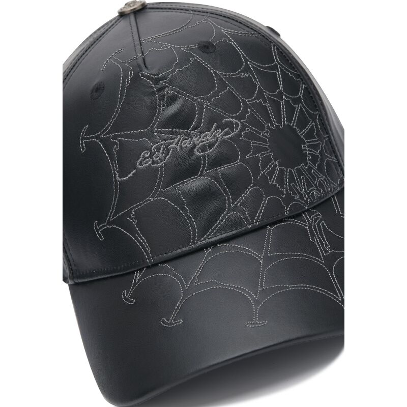 ed-hardy-curved-brim-spiderweb-pu-leather-black-adjustable-cap