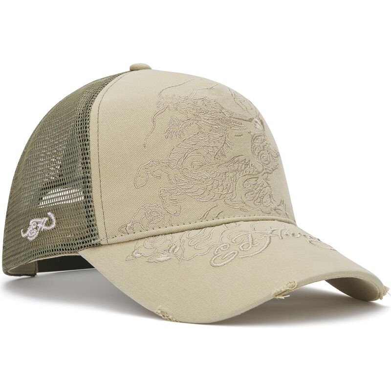 ed-hardy-outline-dragon-khaki-trucker-hat