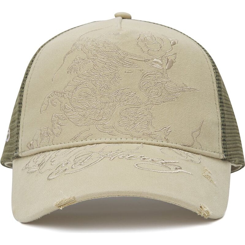 ed-hardy-outline-dragon-khaki-trucker-hat
