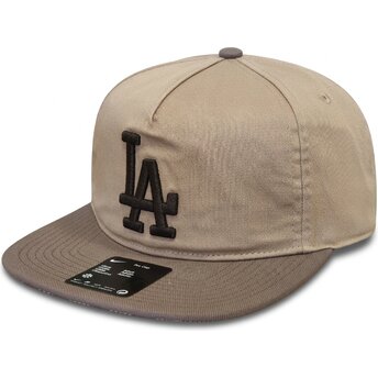 Nike Flat Brim Pro Unstructured 5 Panel Los Angeles Dodgers MLB Beige and Brown Adjustable Cap